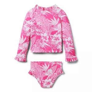 NWT Janie and Jack Girls Tropical Palm Rash Guard Swimsuit in size 10